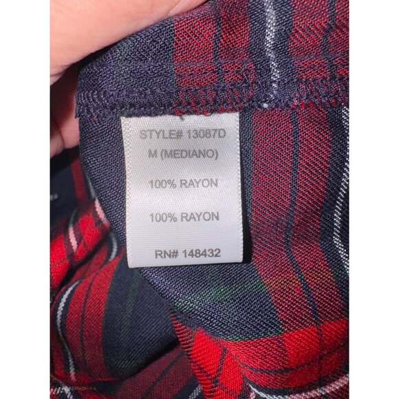 NWT Staccato Red Navy Plaid Boy Friend Long Shirt Top Button-Up Shirt M Academic - Picture 7 of 10